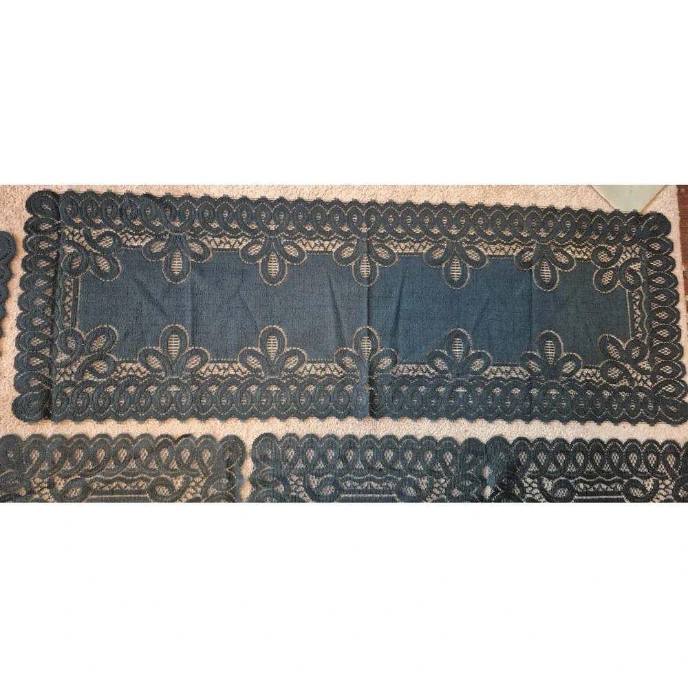Dark Green Lace Table Linen Set Placemats Table Runners Vintage Decor